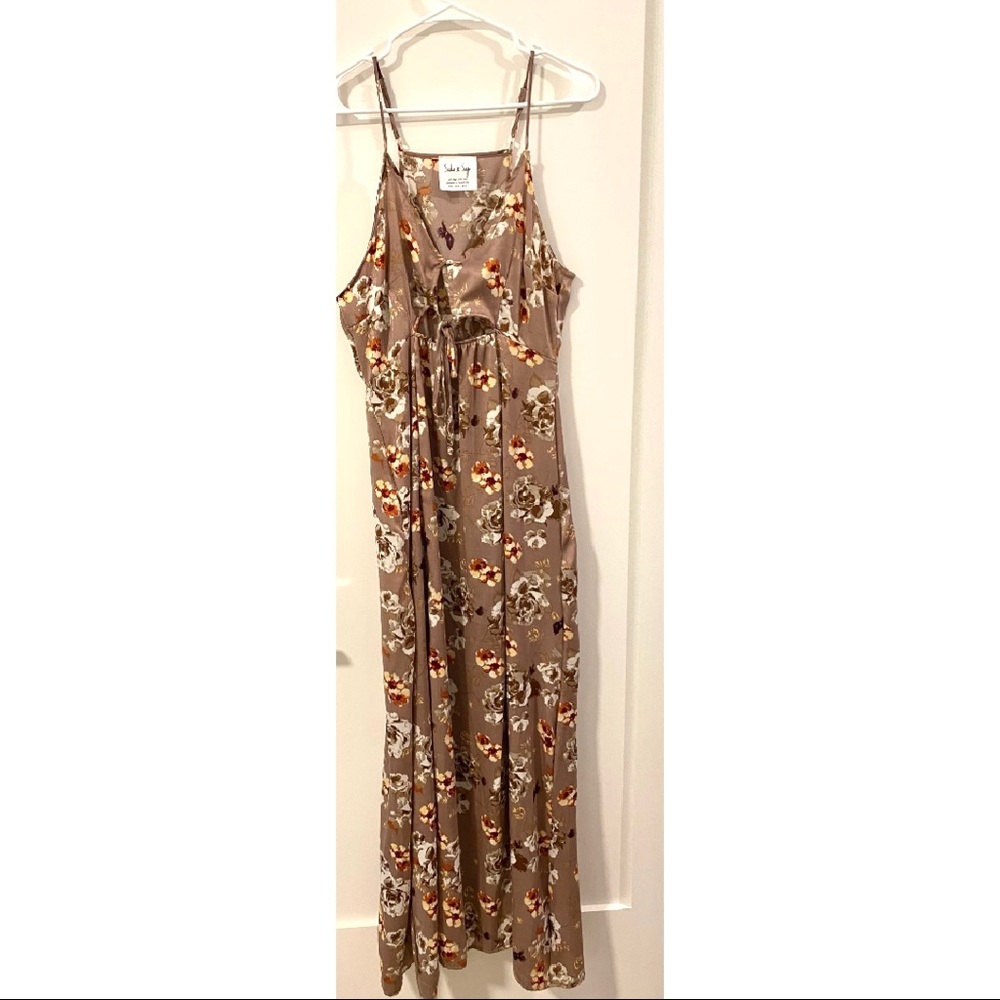 Floral slit cutout maxi dress